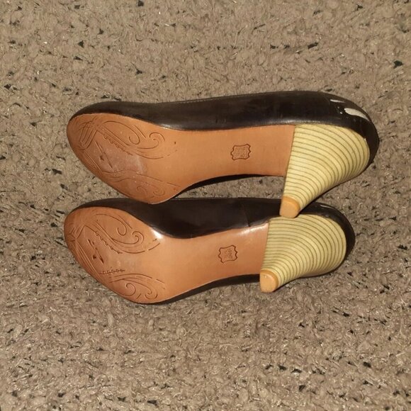 J SHOES-Fever-Brown Leather-Cream Canvas Cutout Pump-Pin-Up-Sz 9-Near Mint - Picture 7 of 7